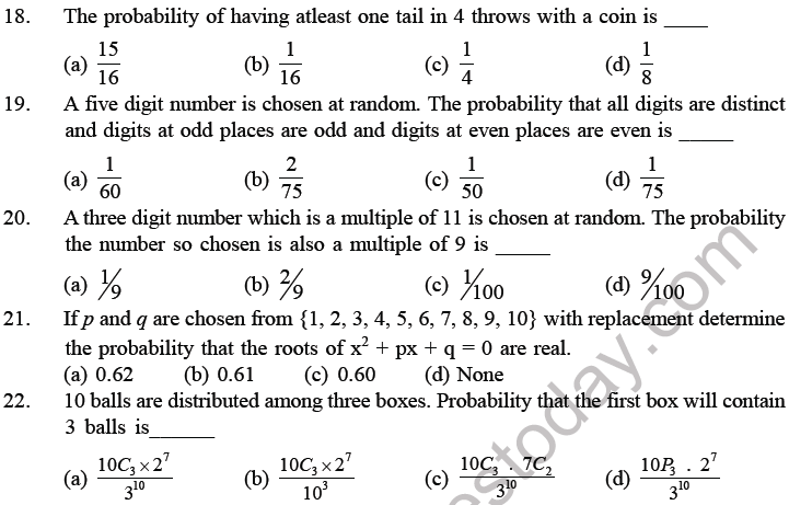 JEE Mathematics Probability MCQs Set A, Multiple Choice Questions